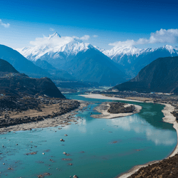 A breathtaking view of the Yarlung Tsangpo river along the Plateau National Highway in Tibet, China.
